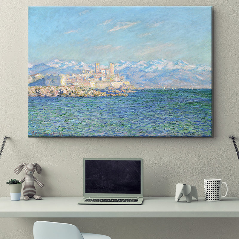 Mediterranean Seashore Castle Wall Art Blue Texture Wrapped Canvas for Dining Room Clearhalo 'Art Gallery' 'Canvas Art' 'Contemporary Art Gallery' 'Modern' Arts' 1599983