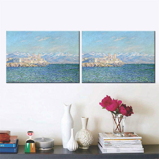 Mediterranean Seashore Castle Wall Art Blue Texture Wrapped Canvas for Dining Room Clearhalo 'Art Gallery' 'Canvas Art' 'Contemporary Art Gallery' 'Modern' Arts' 1599984