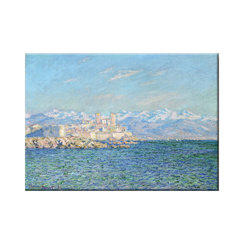 Mediterranean Seashore Castle Wall Art Blue Texture Wrapped Canvas for Dining Room Clearhalo 'Art Gallery' 'Canvas Art' 'Contemporary Art Gallery' 'Modern' Arts' 1599985