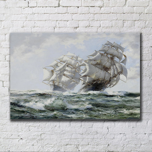 Seascape Painting Canvas Print Modern Ship Sailing in the Waves Wall Art in Grey Grey Clearhalo 'Art Gallery' 'Canvas Art' 'Contemporary Art Gallery' 'Modern' Arts' 1599989