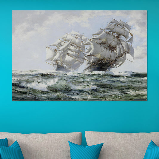 Seascape Painting Canvas Print Modern Ship Sailing in the Waves Wall Art in Grey Clearhalo 'Art Gallery' 'Canvas Art' 'Contemporary Art Gallery' 'Modern' Arts' 1599991