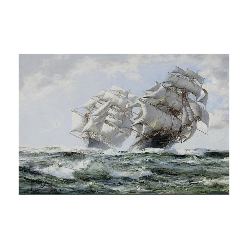 Seascape Painting Canvas Print Modern Ship Sailing in the Waves Wall Art in Grey Clearhalo 'Art Gallery' 'Canvas Art' 'Contemporary Art Gallery' 'Modern' Arts' 1599992