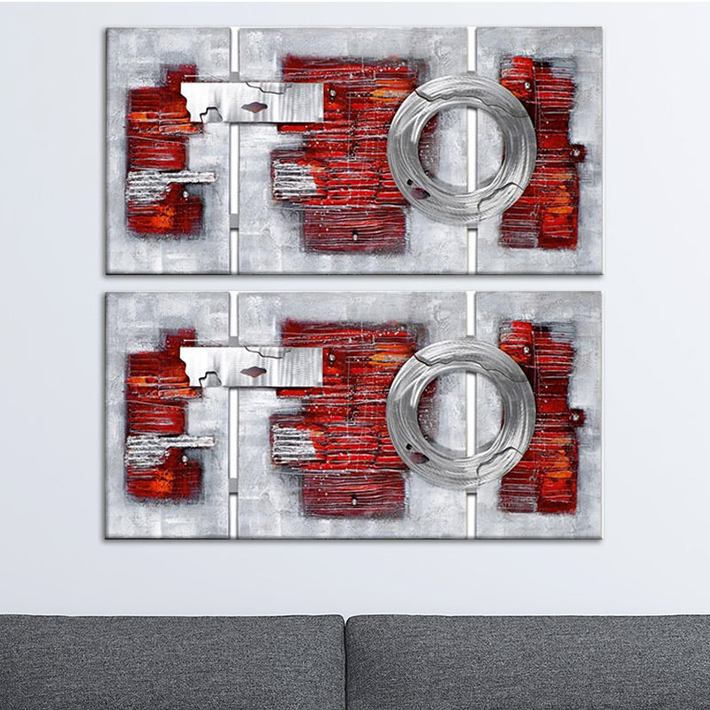 Modern Abstract Brickwork Painting Red-Grey Textured Canvas Wall Art for Living Room Red 24" x 48" Clearhalo 'Art Gallery' 'Canvas Art' 'Contemporary Art Gallery' 'Modern' Arts' 1599996