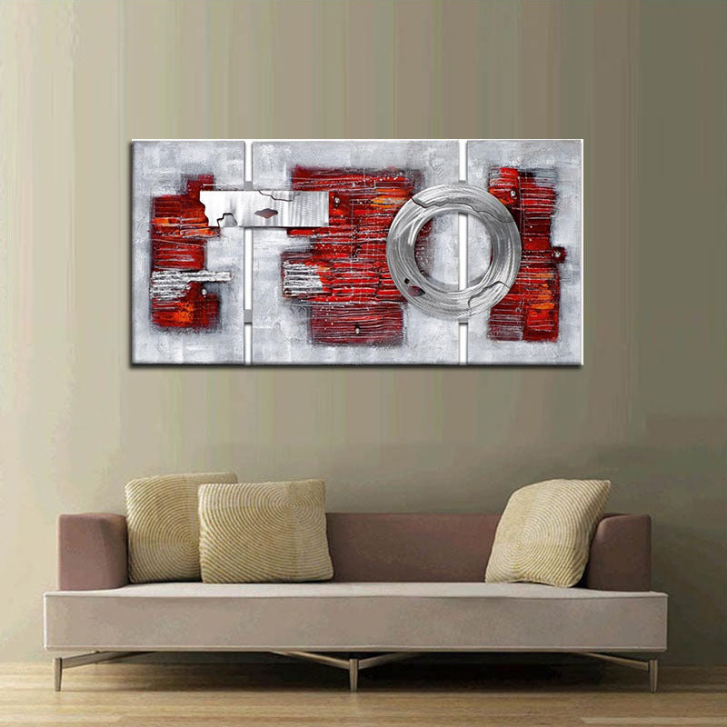Modern Abstract Brickwork Painting Red-Grey Textured Canvas Wall Art for Living Room Clearhalo 'Art Gallery' 'Canvas Art' 'Contemporary Art Gallery' 'Modern' Arts' 1599998