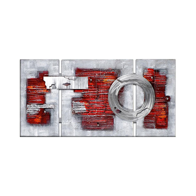 Modern Abstract Brickwork Painting Red-Grey Textured Canvas Wall Art for Living Room Clearhalo 'Art Gallery' 'Canvas Art' 'Contemporary Art Gallery' 'Modern' Arts' 1599999
