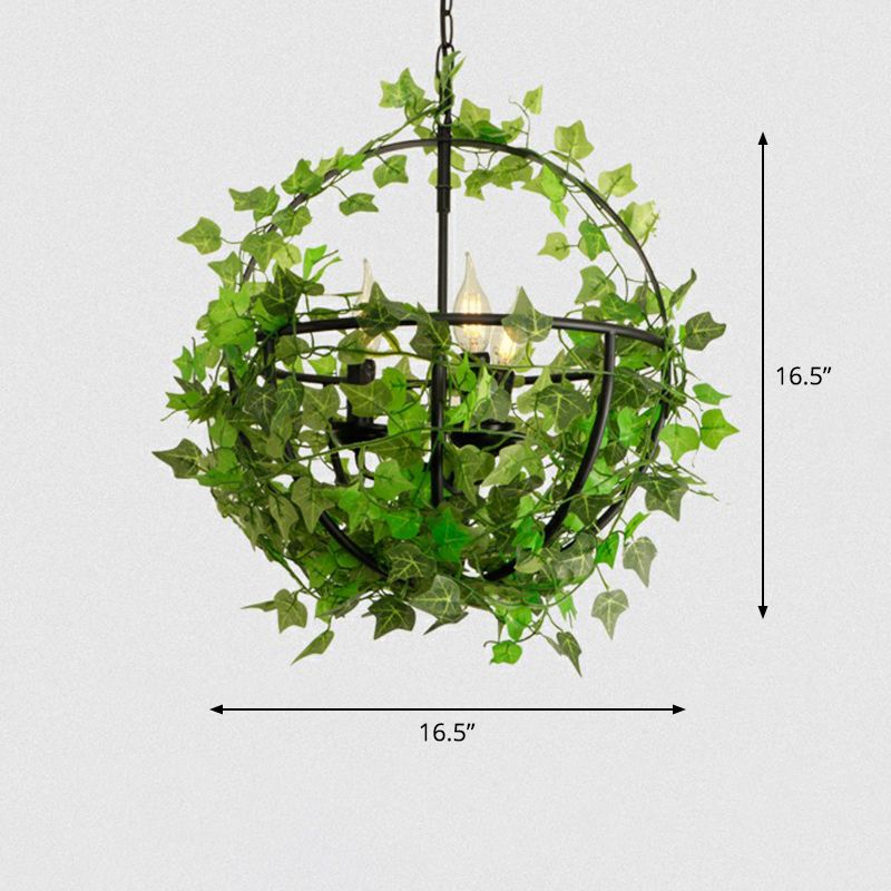 3-Light Iron Ceiling Chandelier Industrial Green Fake Plant and Cage Restaurant Pendant Lamp Green 16.5" Clearhalo 'Cast Iron' 'Ceiling Lights' 'Chandeliers' 'Industrial Chandeliers' 'Industrial' 'Metal' 'Middle Century Chandeliers' 'Rustic Chandeliers' 'Tiffany' Lighting' 16.5