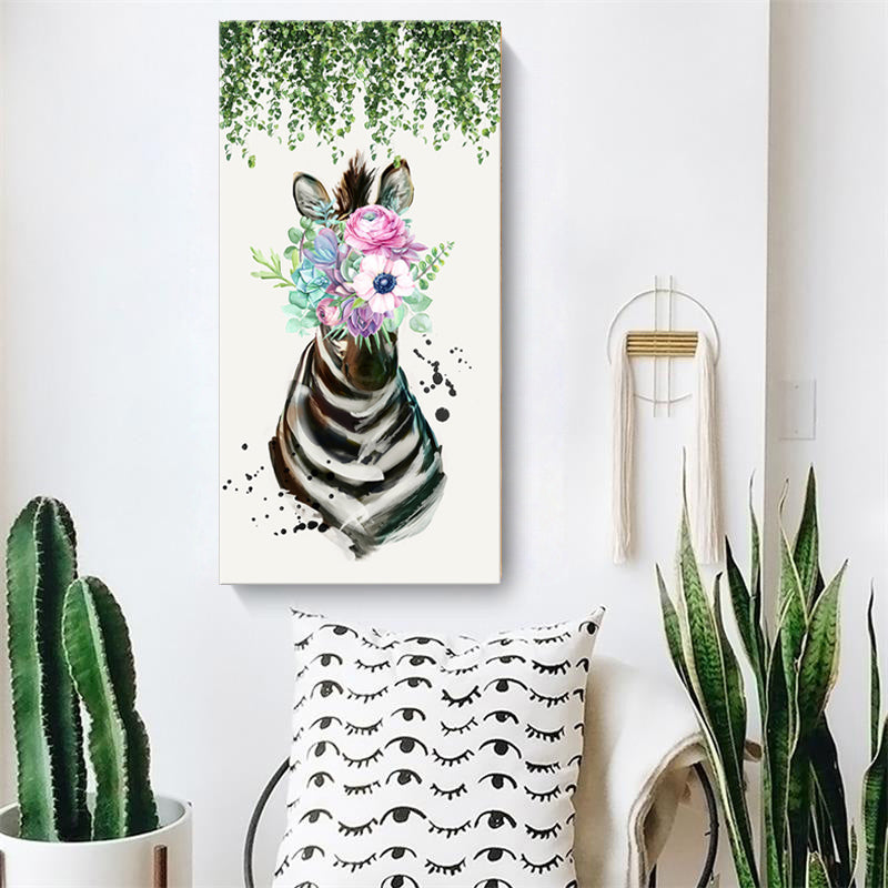 Animal with Flower Head Painting Modern Stylish Textured Girls Bedroom Canvas Wall Art Clearhalo 'Art Gallery' 'Canvas Art' 'Contemporary Art Gallery' 'Modern' Arts' 1600002