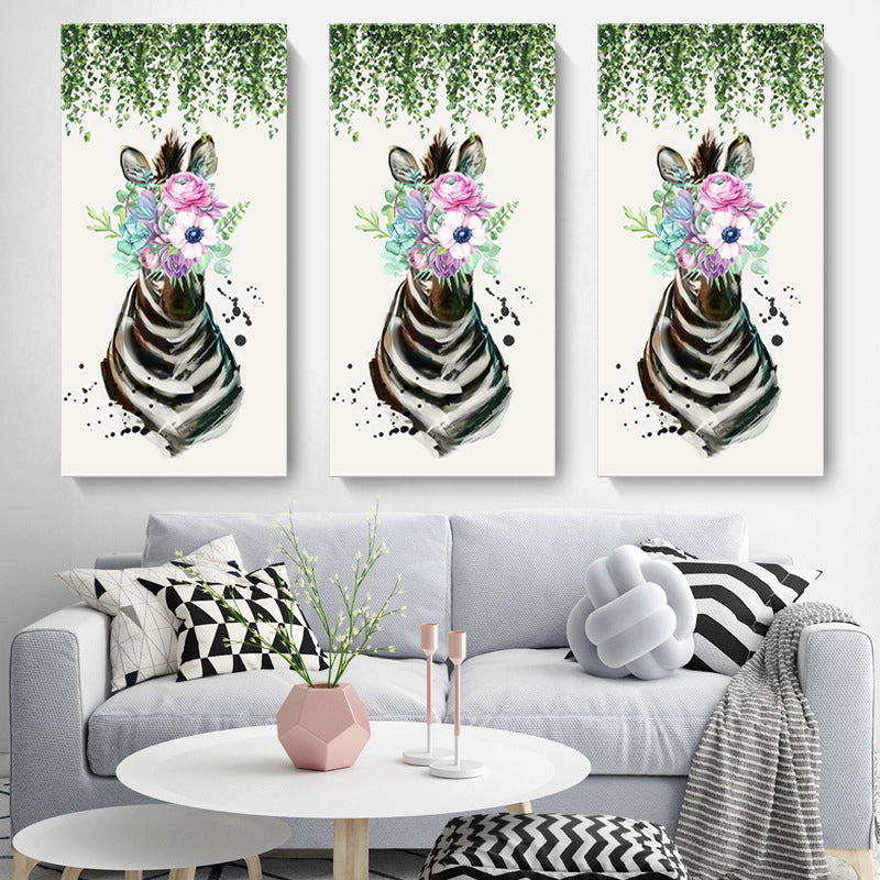 Animal with Flower Head Painting Modern Stylish Textured Girls Bedroom Canvas Wall Art Clearhalo 'Art Gallery' 'Canvas Art' 'Contemporary Art Gallery' 'Modern' Arts' 1600003