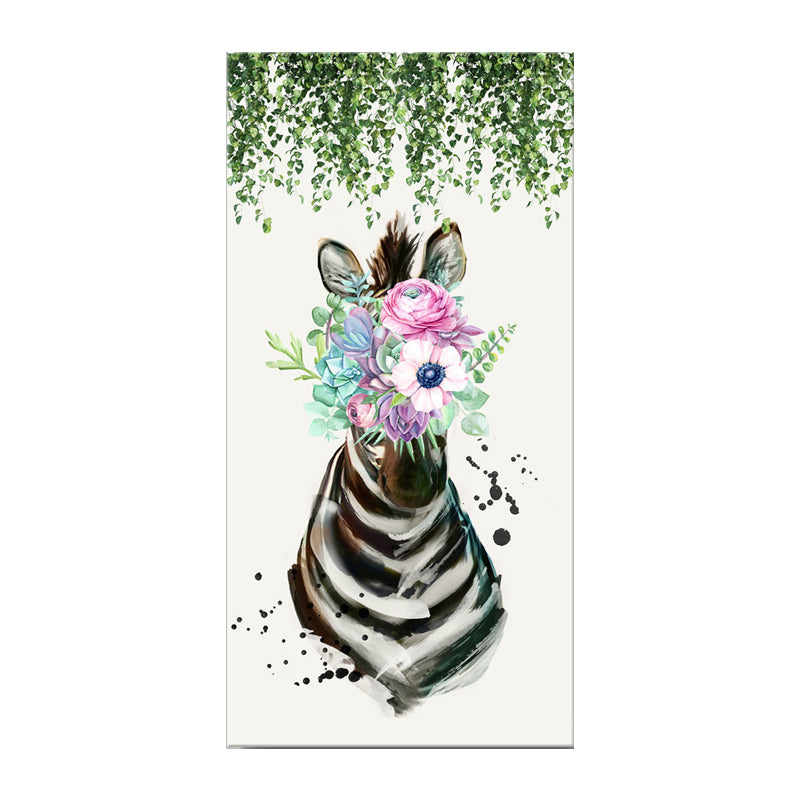 Animal with Flower Head Painting Modern Stylish Textured Girls Bedroom Canvas Wall Art Clearhalo 'Art Gallery' 'Canvas Art' 'Contemporary Art Gallery' 'Modern' Arts' 1600004