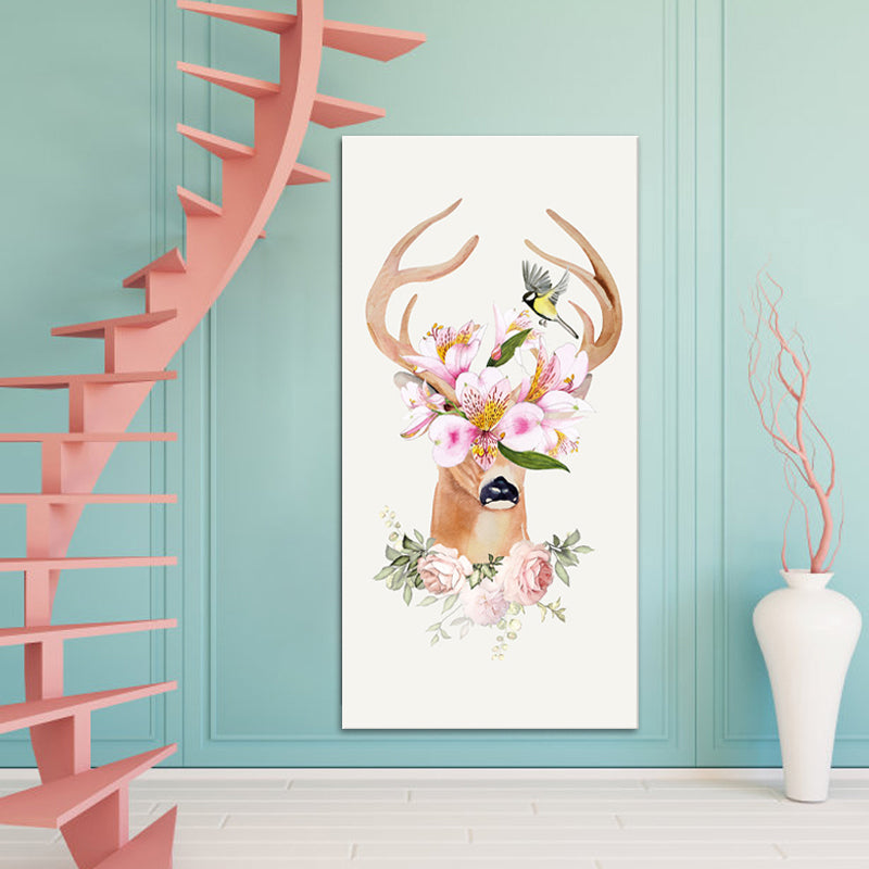 Animal with Flower Head Painting Modern Stylish Textured Girls Bedroom Canvas Wall Art Brown Clearhalo 'Art Gallery' 'Canvas Art' 'Contemporary Art Gallery' 'Modern' Arts' 1600008