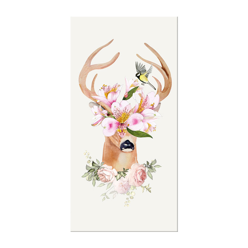 Animal with Flower Head Painting Modern Stylish Textured Girls Bedroom Canvas Wall Art Clearhalo 'Art Gallery' 'Canvas Art' 'Contemporary Art Gallery' 'Modern' Arts' 1600011