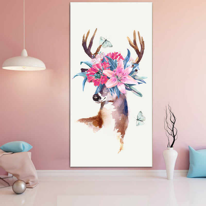 Animal with Flower Head Painting Modern Stylish Textured Girls Bedroom Canvas Wall Art Clearhalo 'Art Gallery' 'Canvas Art' 'Contemporary Art Gallery' 'Modern' Arts' 1600016