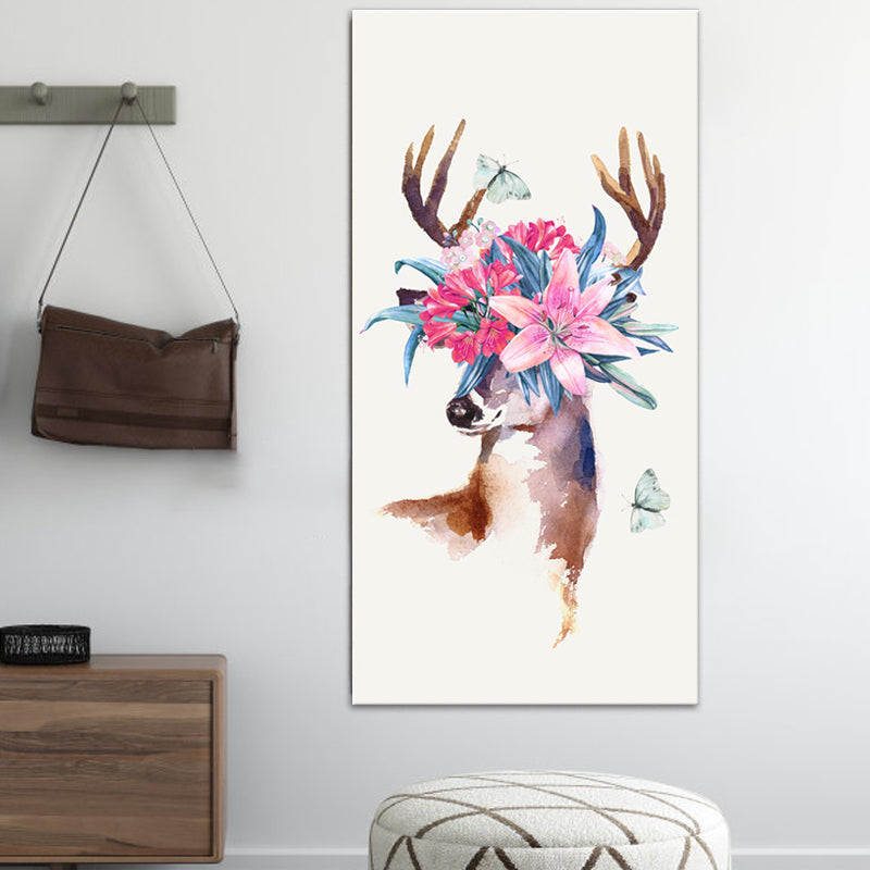 Animal with Flower Head Painting Modern Stylish Textured Girls Bedroom Canvas Wall Art Clearhalo 'Art Gallery' 'Canvas Art' 'Contemporary Art Gallery' 'Modern' Arts' 1600017