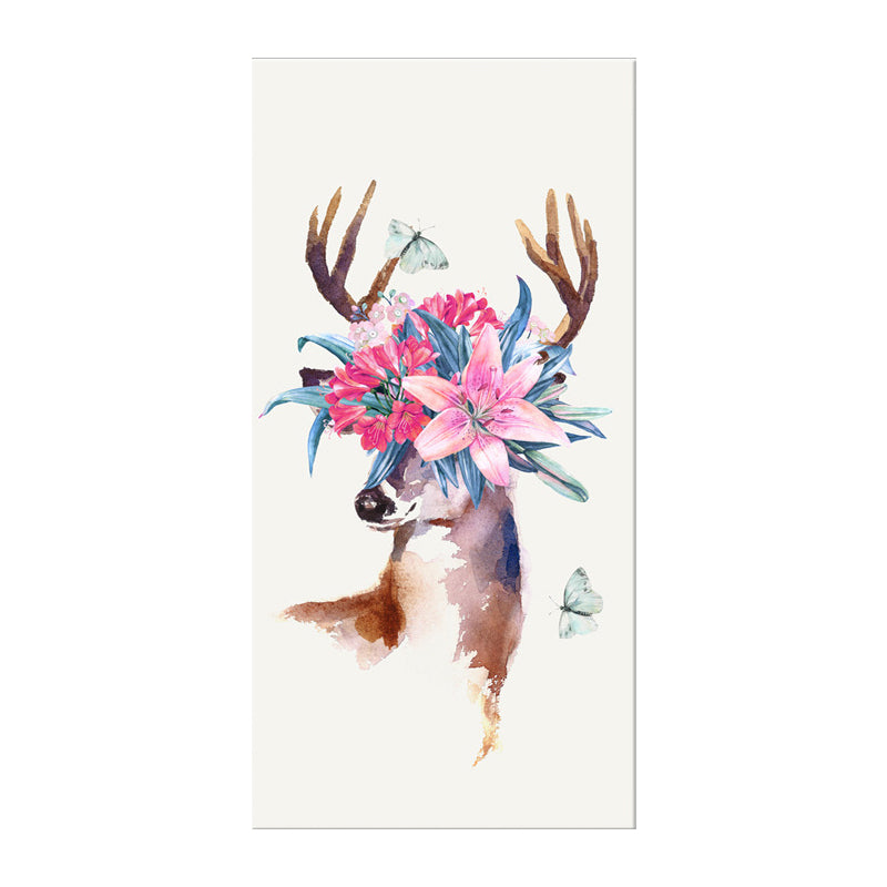Animal with Flower Head Painting Modern Stylish Textured Girls Bedroom Canvas Wall Art Clearhalo 'Art Gallery' 'Canvas Art' 'Contemporary Art Gallery' 'Modern' Arts' 1600018