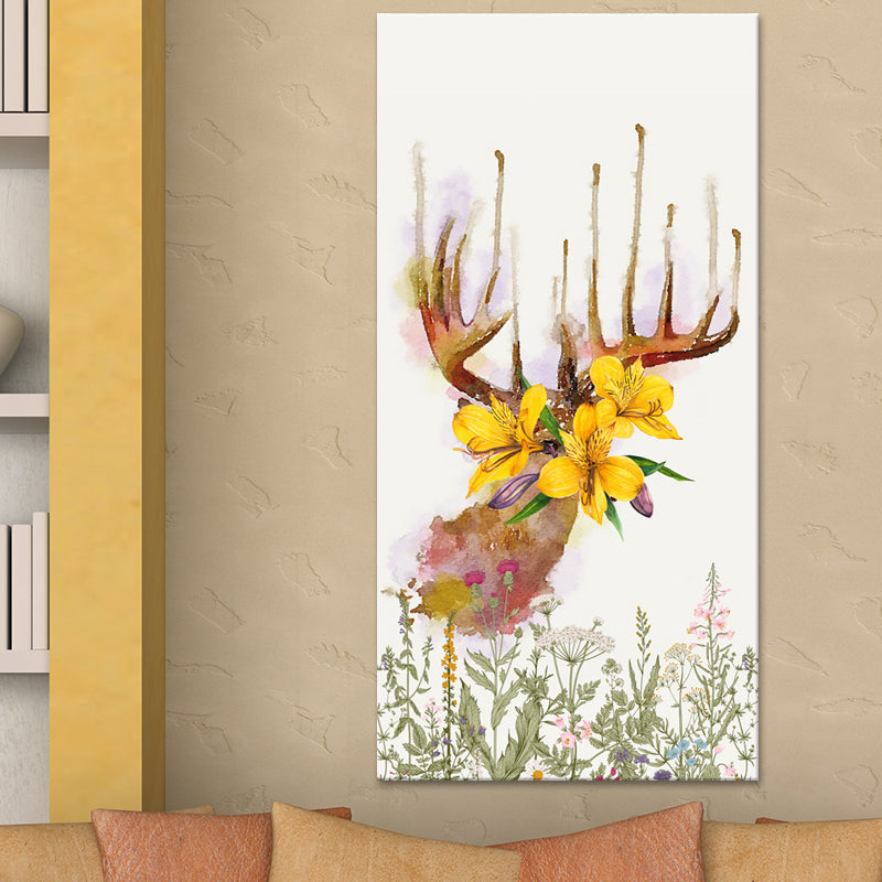 Animal with Flower Head Painting Modern Stylish Textured Girls Bedroom Canvas Wall Art Clearhalo 'Art Gallery' 'Canvas Art' 'Contemporary Art Gallery' 'Modern' Arts' 1600023