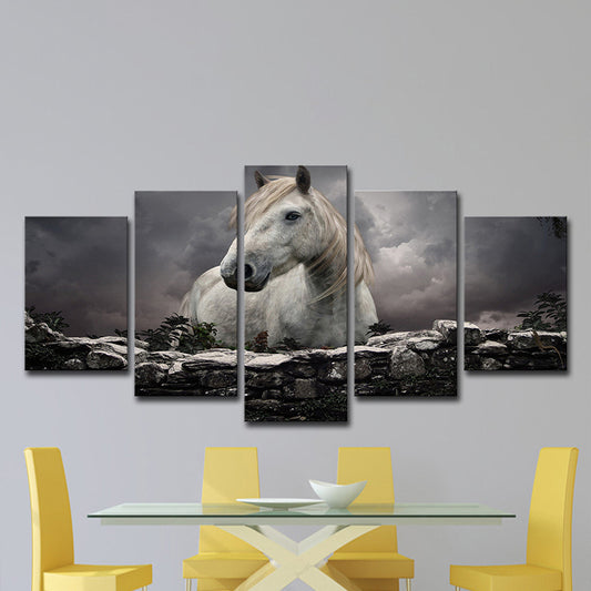 Black Modern Canvas Wall Art Horse after Brick with Dark Sky Wall Decor for Living Room Black Clearhalo 'Art Gallery' 'Canvas Art' 'Contemporary Art Gallery' 'Modern' Arts' 1600057