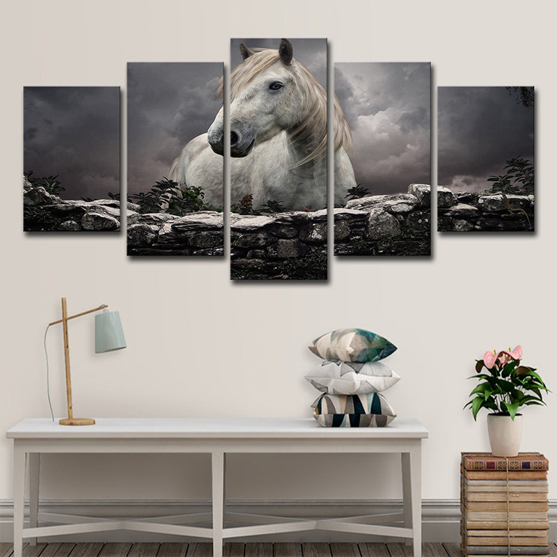 Black Modern Canvas Wall Art Horse after Brick with Dark Sky Wall Decor for Living Room Clearhalo 'Art Gallery' 'Canvas Art' 'Contemporary Art Gallery' 'Modern' Arts' 1600058