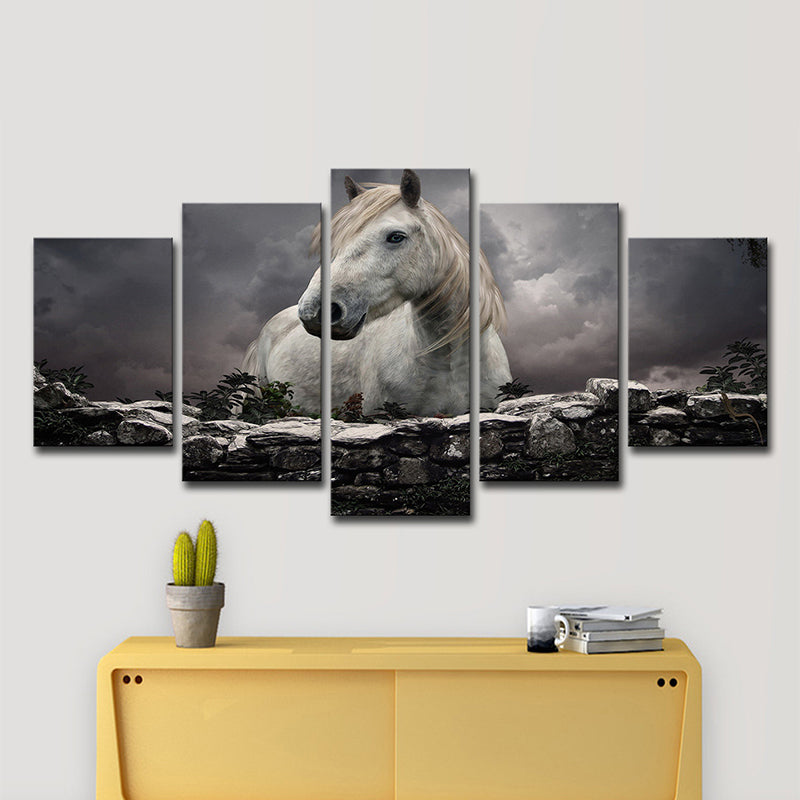 Black Modern Canvas Wall Art Horse after Brick with Dark Sky Wall Decor for Living Room Clearhalo 'Art Gallery' 'Canvas Art' 'Contemporary Art Gallery' 'Modern' Arts' 1600059