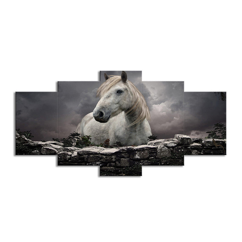 Black Modern Canvas Wall Art Horse after Brick with Dark Sky Wall Decor for Living Room Clearhalo 'Art Gallery' 'Canvas Art' 'Contemporary Art Gallery' 'Modern' Arts' 1600060