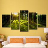 Sunshine Shines Through Forest Canvas Multi-Piece Modern Living Room Wall Art in Green Clearhalo 'Art Gallery' 'Canvas Art' 'Contemporary Art Gallery' 'Modern' Arts' 1600066