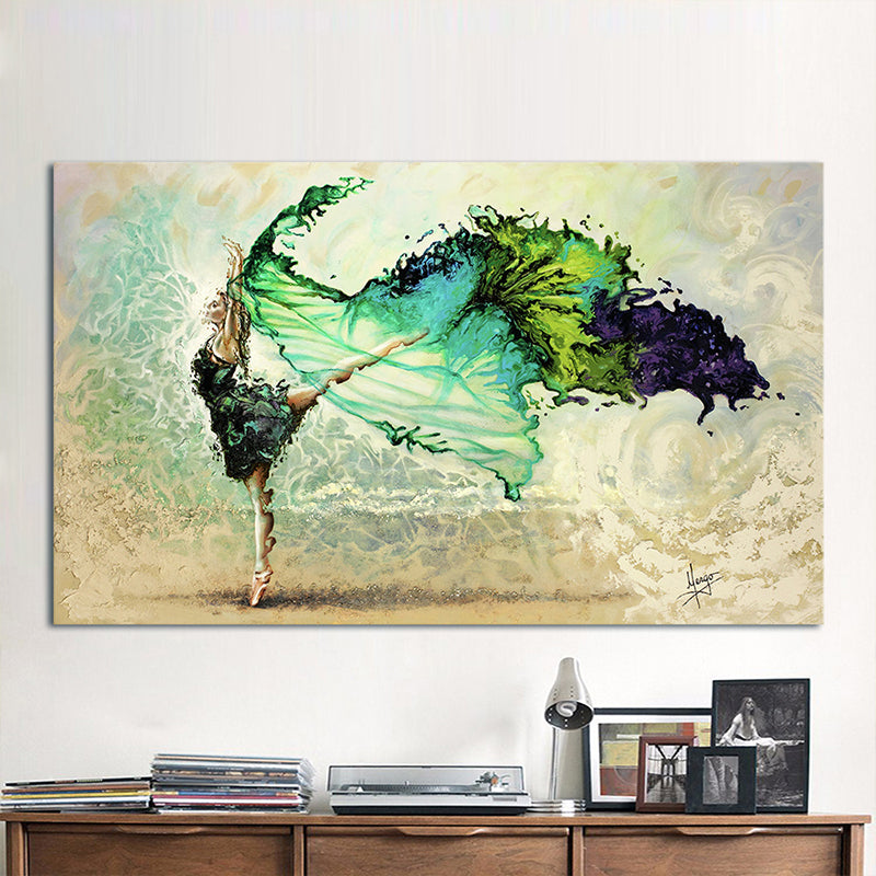 Modernist Woman Dancing Wall Art Canvas Textured Green Painting for Sitting Room Green Clearhalo 'Art Gallery' 'Canvas Art' 'Contemporary Art Gallery' 'Modern' Arts' 1600078