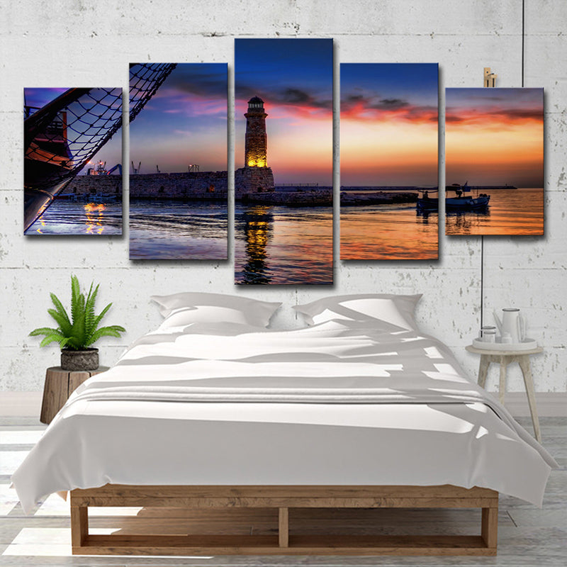 Blue Tropics Canvas Wall Art Return of the Fishermen at Dusk Wall Decor for Bedroom Blue Clearhalo 'Art Gallery' 'Canvas Art' 'Coastal Art Gallery' 'Nautical' Arts' 1600085