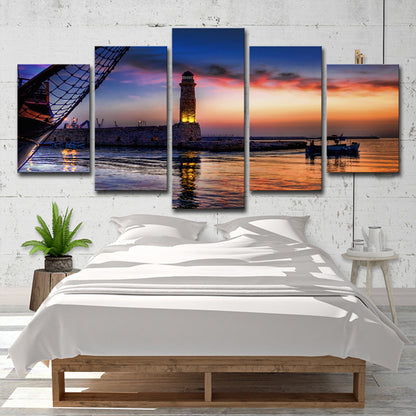 Blue Tropics Canvas Wall Art Return of the Fishermen at Dusk Wall Decor for Bedroom Blue Clearhalo 'Art Gallery' 'Canvas Art' 'Coastal Art Gallery' 'Nautical' Arts' 1600085