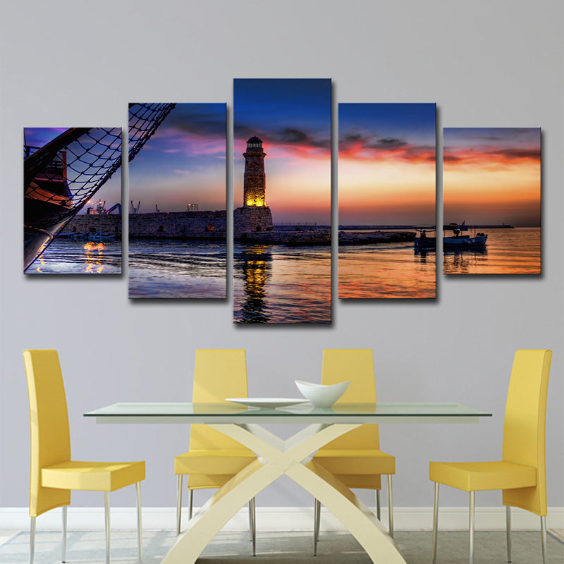 Blue Tropics Canvas Wall Art Return of the Fishermen at Dusk Wall Decor for Bedroom Clearhalo 'Art Gallery' 'Canvas Art' 'Coastal Art Gallery' 'Nautical' Arts' 1600086