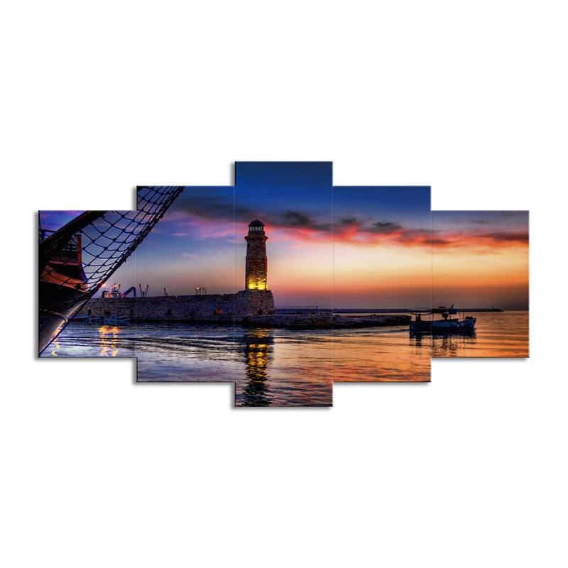 Blue Tropics Canvas Wall Art Return of the Fishermen at Dusk Wall Decor for Bedroom Clearhalo 'Art Gallery' 'Canvas Art' 'Coastal Art Gallery' 'Nautical' Arts' 1600088