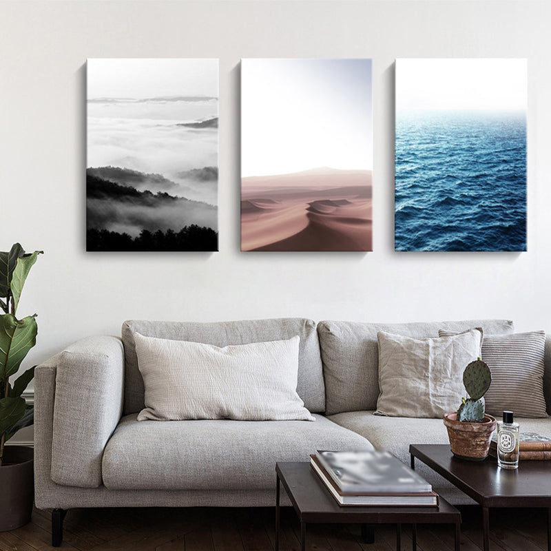 Black and White Modern Art Print Aerial View of Misty Mountain Wall Decor for Home Clearhalo 'Art Gallery' 'Canvas Art' 'Contemporary Art Gallery' 'Modern' Arts' 1600093