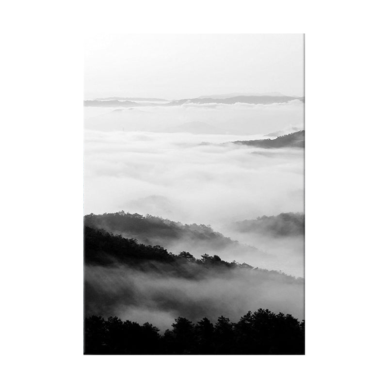 Black and White Modern Art Print Aerial View of Misty Mountain Wall Decor for Home Clearhalo 'Art Gallery' 'Canvas Art' 'Contemporary Art Gallery' 'Modern' Arts' 1600095