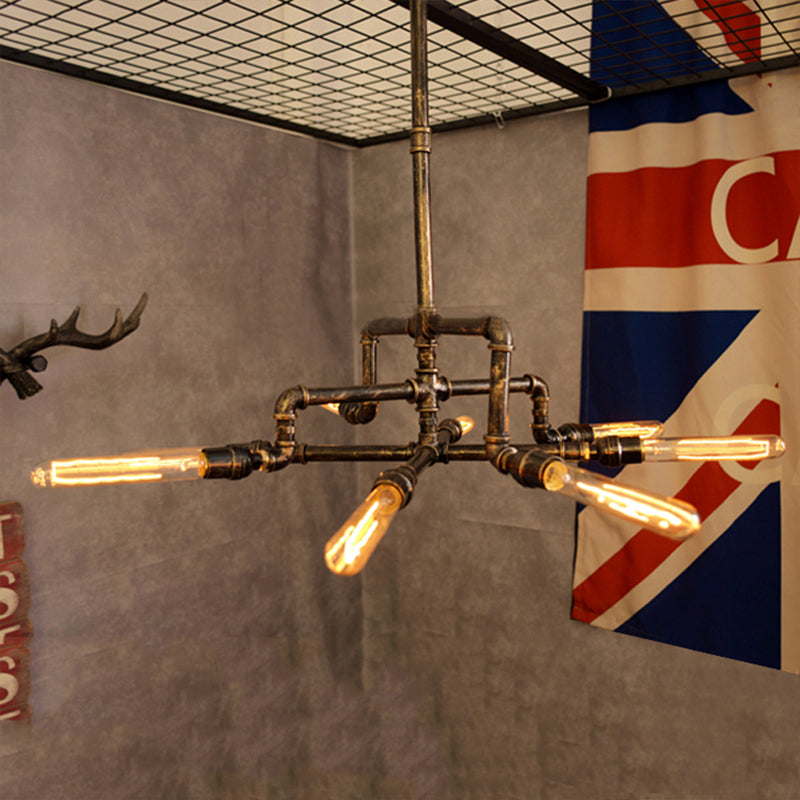 Bronze 8 Lights Chandelier Lamp Farmhouse Style Wrought Iron Pipe Ceiling Light with Rod for Indoor Bronze Clearhalo 'Cast Iron' 'Ceiling Lights' 'Chandeliers' 'Industrial Chandeliers' 'Industrial' 'Metal' 'Middle Century Chandeliers' 'Rustic Chandeliers' 'Tiffany' Lighting' 160011