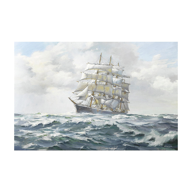 Grey Atlantic Sailing Vessel Painting Textured Contemporary Living Room Canvas Wall Art Clearhalo 'Art Gallery' 'Canvas Art' 'Contemporary Art Gallery' 'Modern' Arts' 1600133