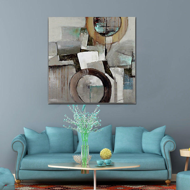 Minimalist Hand-Paint Canvas Art Grey-Brown Geometric Wall Decor for Living Room Grey 24" x 24" Clearhalo 'Art Gallery' 'Canvas Art' 'Contemporary Art Gallery' 'Modern' Arts' 1600144