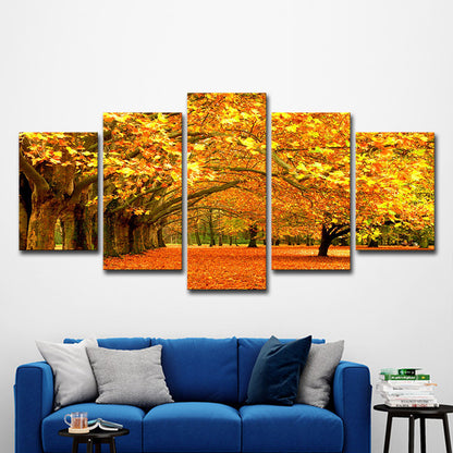 Orange Autumn Scenery Wall Art Maple Tree Avenue Modern Multi-Piece Canvas Print Orange Clearhalo 'Art Gallery' 'Canvas Art' 'Contemporary Art Gallery' 'Modern' Arts' 1600192