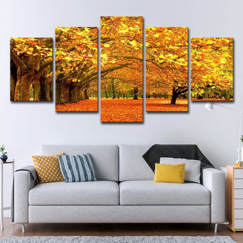Orange Autumn Scenery Wall Art Maple Tree Avenue Modern Multi-Piece Canvas Print Clearhalo 'Art Gallery' 'Canvas Art' 'Contemporary Art Gallery' 'Modern' Arts' 1600193