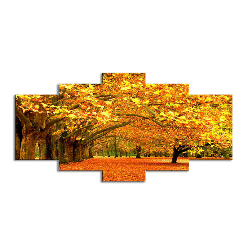 Orange Autumn Scenery Wall Art Maple Tree Avenue Modern Multi-Piece Canvas Print Clearhalo 'Art Gallery' 'Canvas Art' 'Contemporary Art Gallery' 'Modern' Arts' 1600195