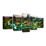 Dark Green Landscape Canvas Art Mountain and Meandering River Modern Multi-Piece Wall Decor Clearhalo 'Art Gallery' 'Canvas Art' 'Contemporary Art Gallery' 'Modern' Arts' 1600209