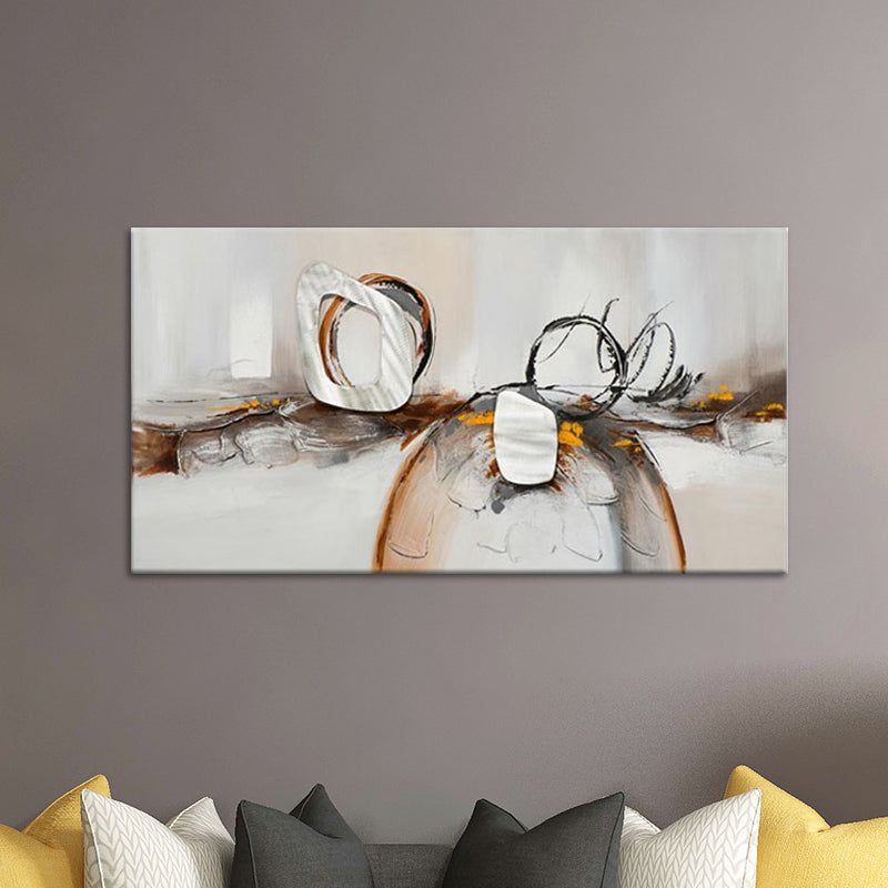 Brown-White Modern Wall Art Decor Abstract Painting Canvas Print for Family Room Clearhalo 'Art Gallery' 'Canvas Art' 'Contemporary Art Gallery' 'Modern' Arts' 1600240