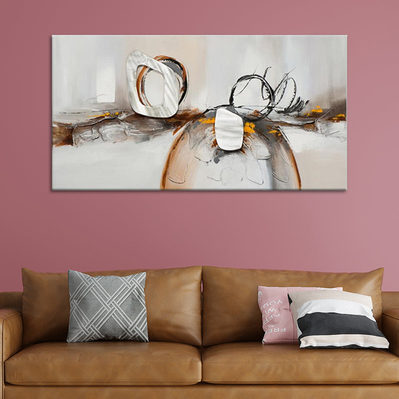 Brown-White Modern Wall Art Decor Abstract Painting Canvas Print for Family Room Clearhalo 'Art Gallery' 'Canvas Art' 'Contemporary Art Gallery' 'Modern' Arts' 1600241