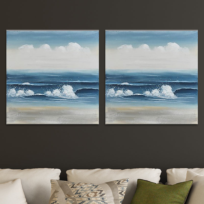 Textured Surges Wall Art Print Canvas Contemporary Painting for Living Room, Blue Blue 24" x 24" Clearhalo 'Art Gallery' 'Canvas Art' 'Contemporary Art Gallery' 'Modern' Arts' 1600248