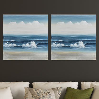 Textured Surges Wall Art Print Canvas Contemporary Painting for Living Room, Blue Blue 24" x 24" Clearhalo 'Art Gallery' 'Canvas Art' 'Contemporary Art Gallery' 'Modern' Arts' 1600248