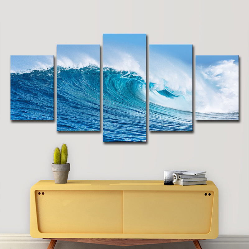 Big Ocean Surge Canvas Art Tropical Stunning Seascape Wall Decoration in Blue, Multi-Piece Blue Clearhalo 'Art Gallery' 'Canvas Art' 'Coastal Art Gallery' 'Nautical' Arts' 1600252