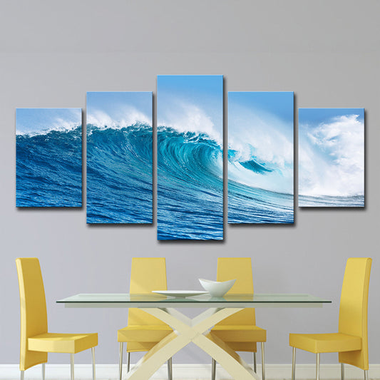 Big Ocean Surge Canvas Art Tropical Stunning Seascape Wall Decoration in Blue, Multi-Piece Clearhalo 'Art Gallery' 'Canvas Art' 'Coastal Art Gallery' 'Nautical' Arts' 1600253