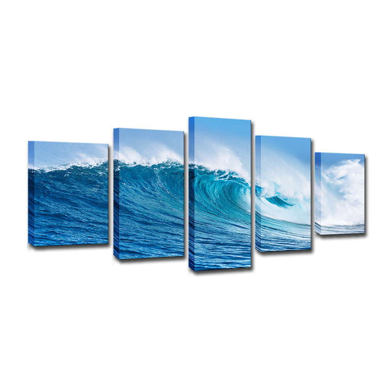 Big Ocean Surge Canvas Art Tropical Stunning Seascape Wall Decoration in Blue, Multi-Piece Clearhalo 'Art Gallery' 'Canvas Art' 'Coastal Art Gallery' 'Nautical' Arts' 1600255