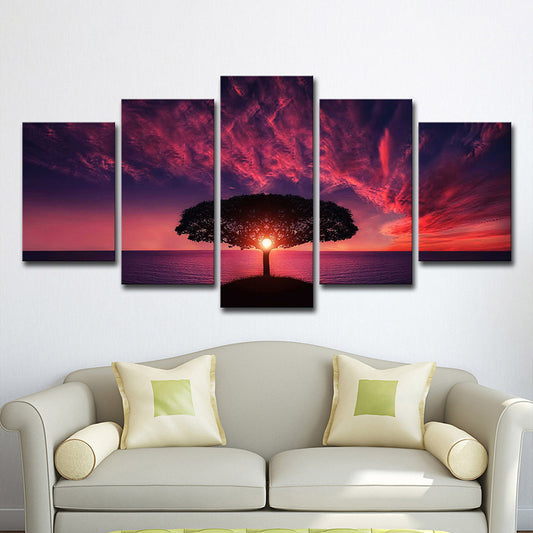 Purple Evening Glow Wall Art Tree of Life Modern Multi-Piece Canvas Print for Living Room Purple Clearhalo 'Art Gallery' 'Canvas Art' 'Contemporary Art Gallery' 'Modern' Arts' 1600259