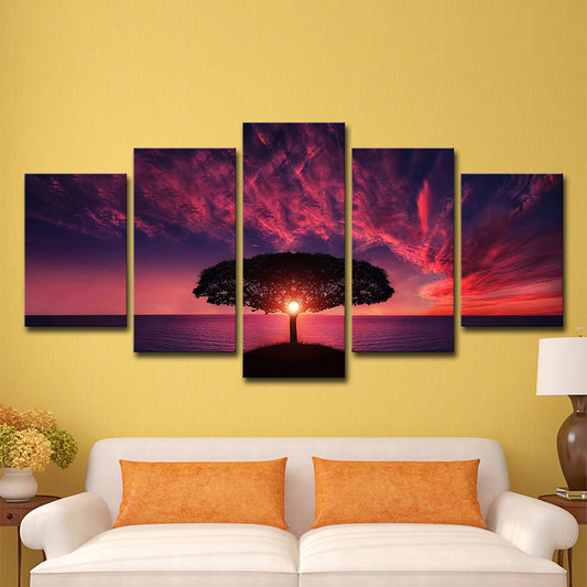 Purple Evening Glow Wall Art Tree of Life Modern Multi-Piece Canvas Print for Living Room Clearhalo 'Art Gallery' 'Canvas Art' 'Contemporary Art Gallery' 'Modern' Arts' 1600260