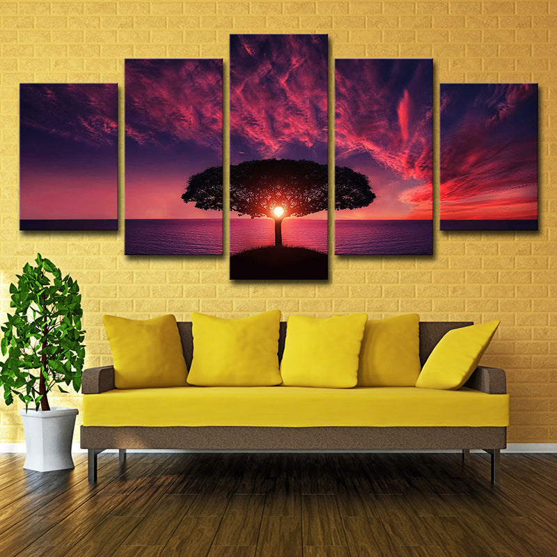 Purple Evening Glow Wall Art Tree of Life Modern Multi-Piece Canvas Print for Living Room Clearhalo 'Art Gallery' 'Canvas Art' 'Contemporary Art Gallery' 'Modern' Arts' 1600261