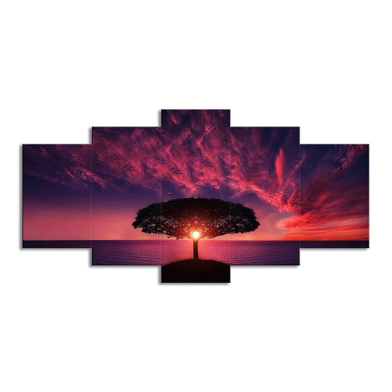 Purple Evening Glow Wall Art Tree of Life Modern Multi-Piece Canvas Print for Living Room Clearhalo 'Art Gallery' 'Canvas Art' 'Contemporary Art Gallery' 'Modern' Arts' 1600262
