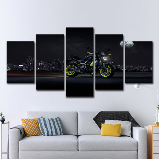 Cool Motorbike Ride Canvas Art for Boys Room Moon Night City Scenery Wall Decor in Black Black Clearhalo 'Art Gallery' 'Canvas Art' 'Contemporary Art Gallery' 'Modern' Arts' 1600273
